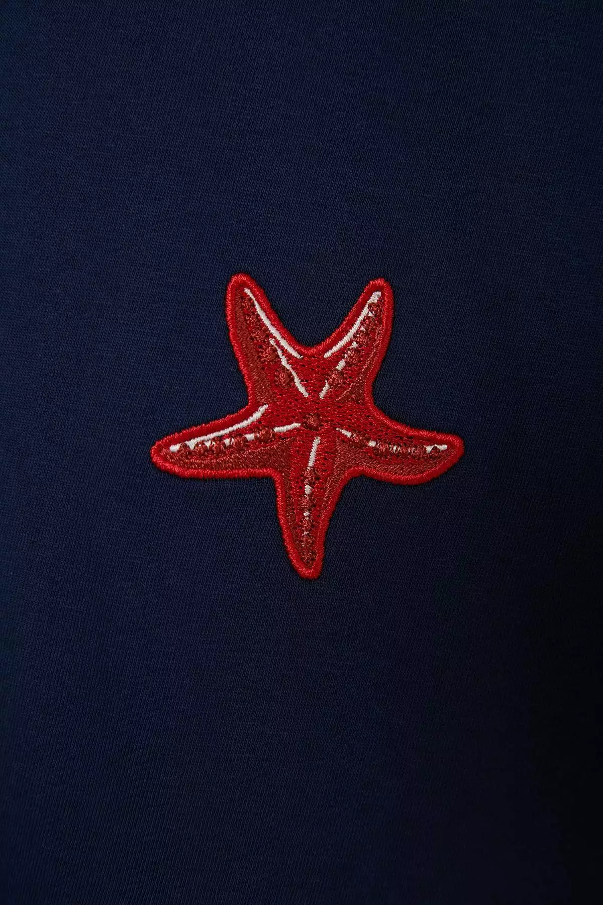 Navy Blue Embroidered Oversize/Wide Fit Crew Neck Knitted Plus Size T-Shirt Tbbss26Bf00018