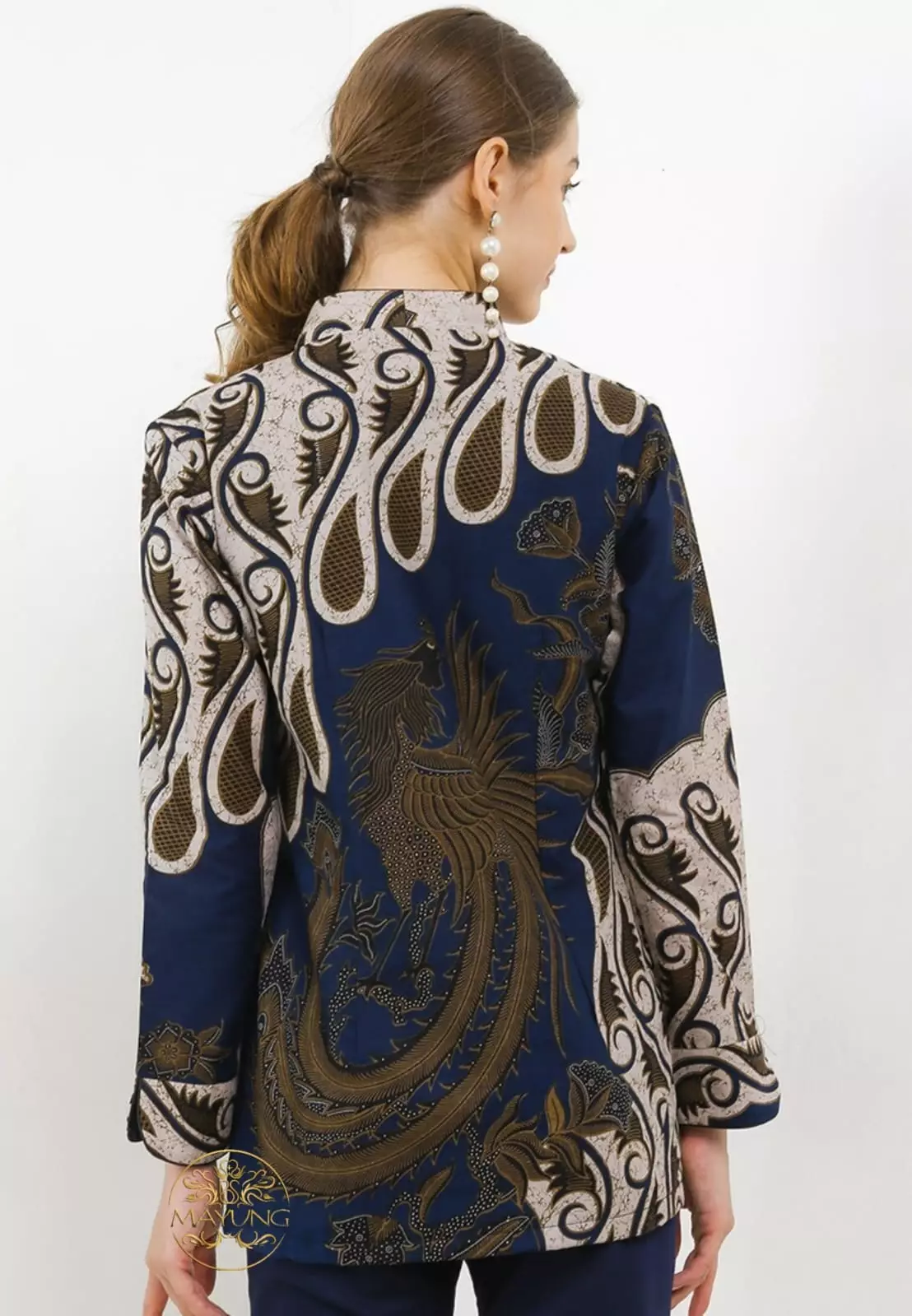 Blouse Batik Senapati Navy Premium Slimfit Elegant