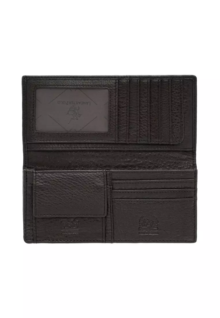 LancasterPolo Grain Leather RFID Bi-Fold Long Coin Wallet for Men PWB 20576