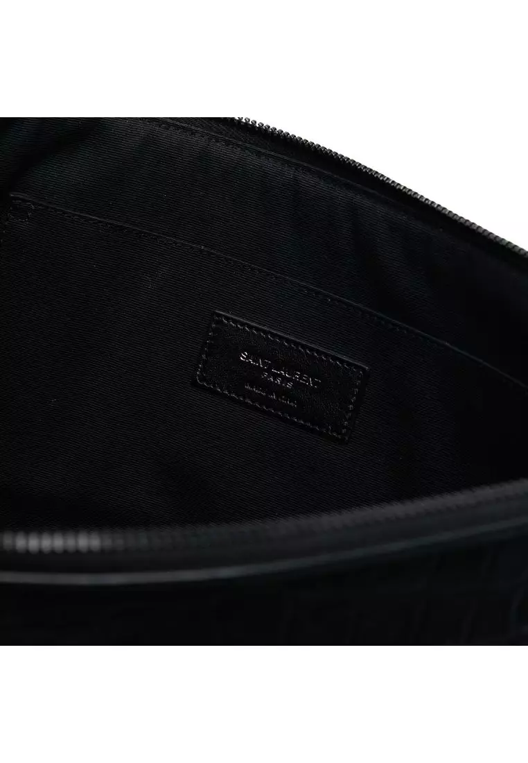 Pre-Loved Saint Laurent Croc Embossed Leather Monogram Clutch