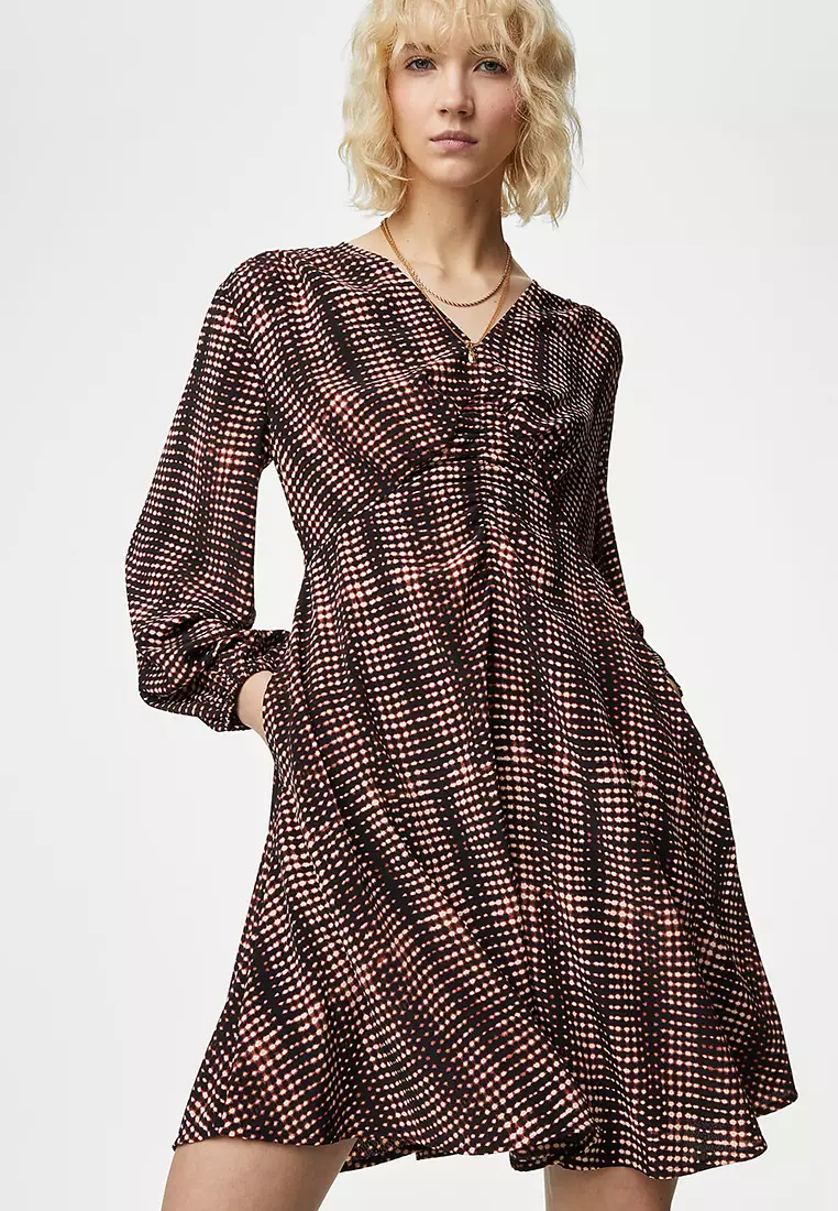 Printed V-Neck Knee Length Skater Dress