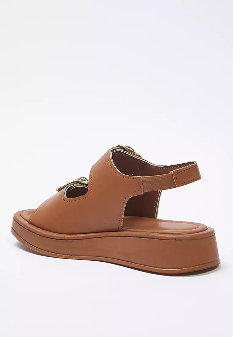 Women's Thick Sole Sandals - Takaw25Sd00000 (Tan Double Buckle)