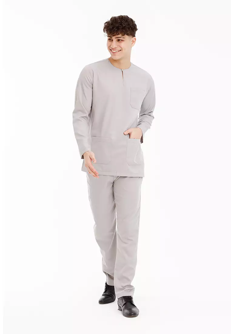 Forest x Hatta Dolmat Regular Fit Teluk Belanga Baju Melayu Set Ayah Anak Sedondon Baju Raya 2025  - BM23898-05LtGrey