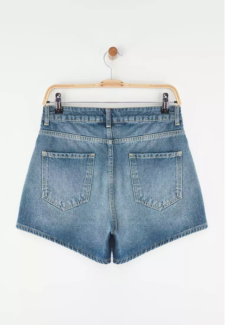 Blue High Waist City Boy Denim Shorts TWOSS25SR00178