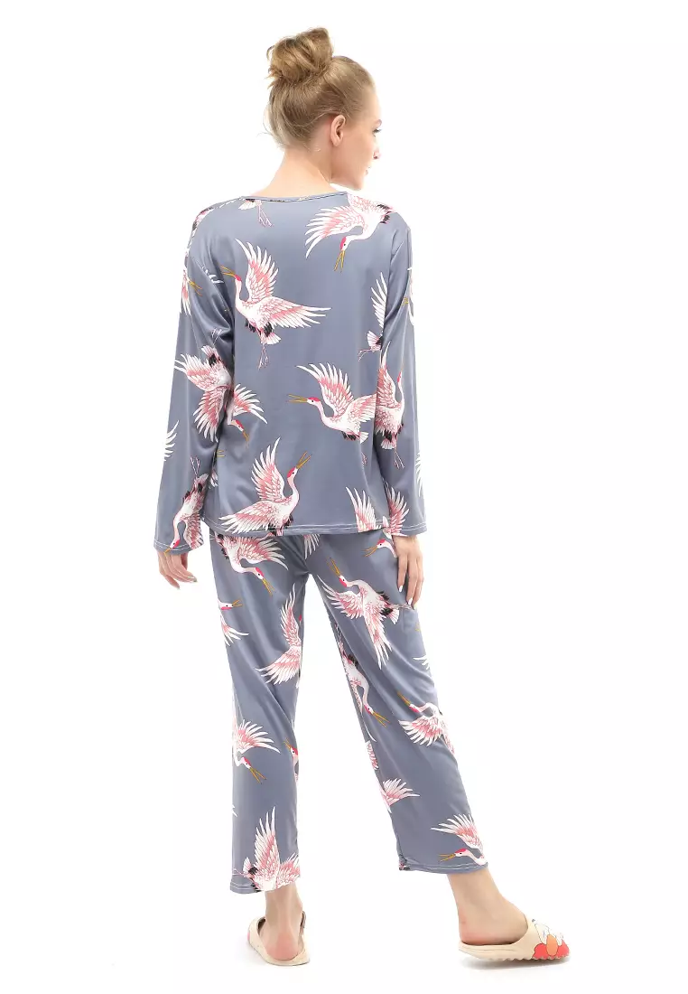 Vance Setelan Piyama Baju Tidur Wanita Lengan Panjang Bango Motive Material Cotton ORIGINAL - Dark Gray