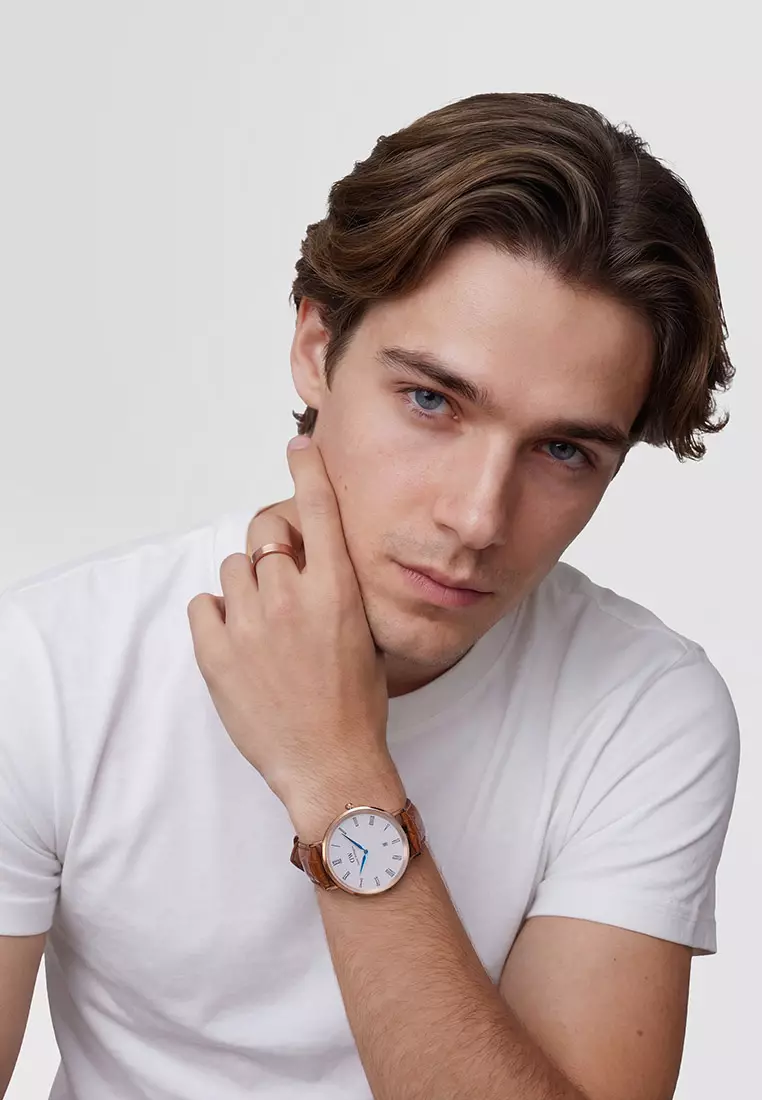 Classic 40mm Roman Numerals Date Light Brown Croc Belly Rose Gold - Men Watch stainless steel Leather strap watch DW Official Authentic Original 男士手錶 不銹鋼 真皮 手錶 DW 官方 正品