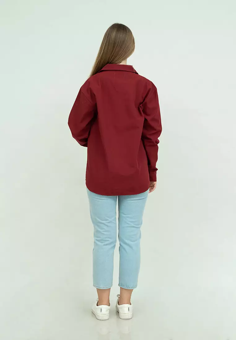 Jaket parka outer jaket wanita semi parka warna Marun unisex