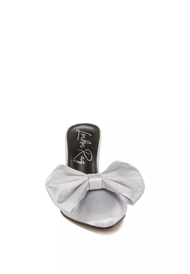 Bow Detail Stiletto Mules In Silver