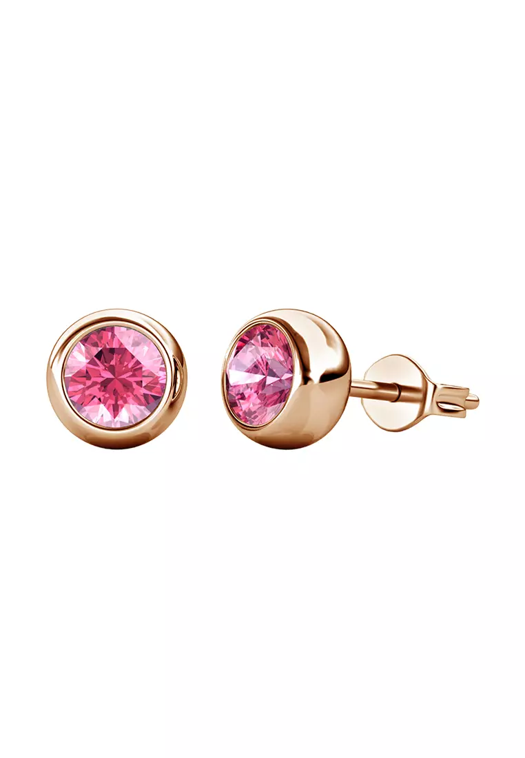 Birth Stone Moon Earring October Pink Tourmaline RG - Anting Crystal Swarovski by Her Jewellery