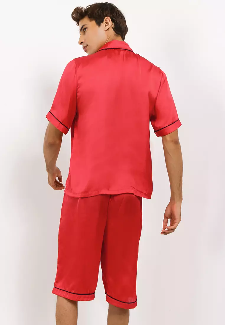 Pyjama Pijama Baju Tidur Short Sleeve Short Pants Mens Pria Merah Sleepwear