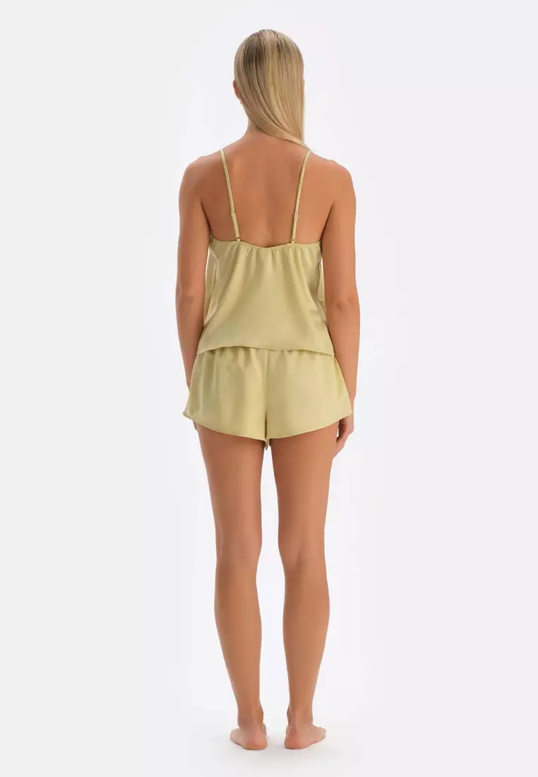 Oil Green Camisole, V-Neck, Regular, Strappy Sleepwear for Women