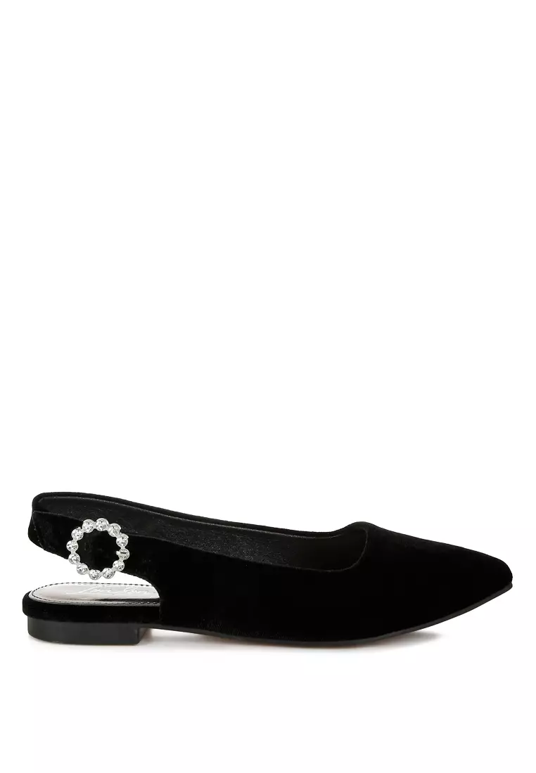 Discount on London Rag  shoes - SKU: Velvet Slingback Flat Sandals in Black