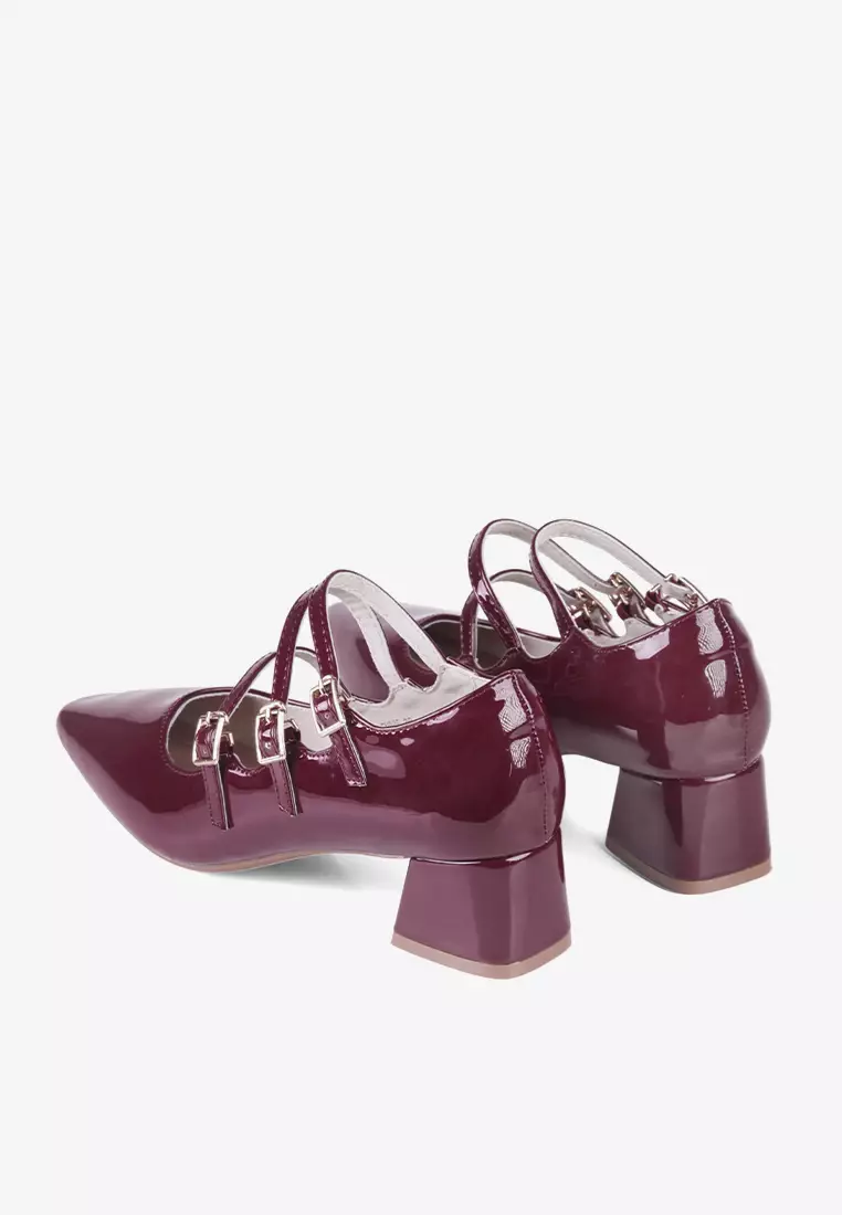 New Lenore Mary Jane Block Heels in Maroon