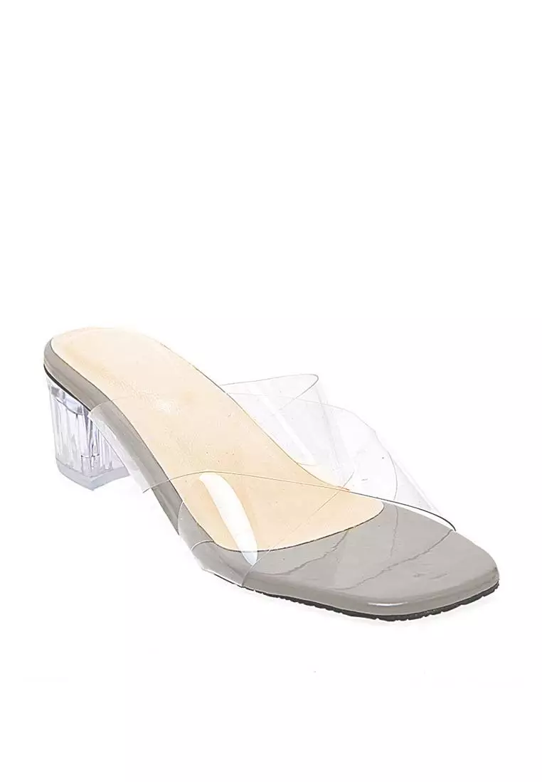 Azella Heels Transparent Design Casual Sandal Wanita - Abu