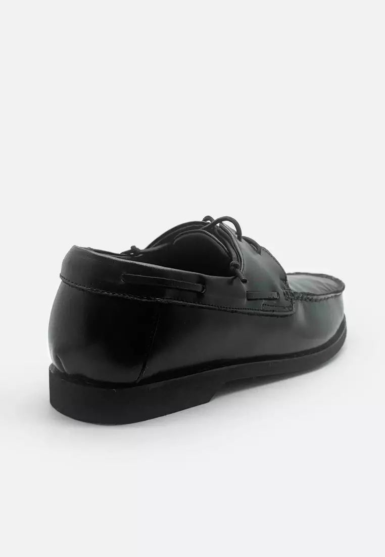 Zion Sepatu Moccasin Casual Pria Kulit Asli Tali - Black