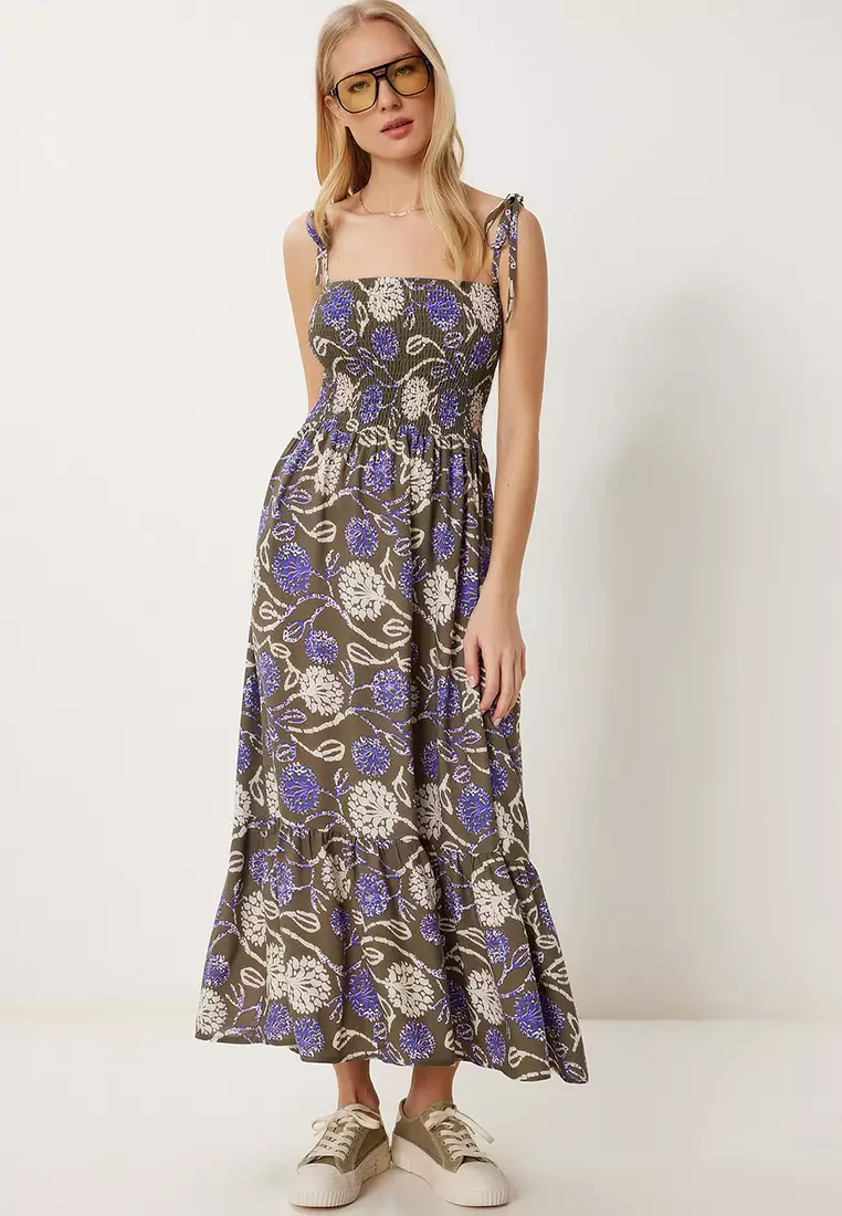 Patterned Strappy Summer Viscose Dress