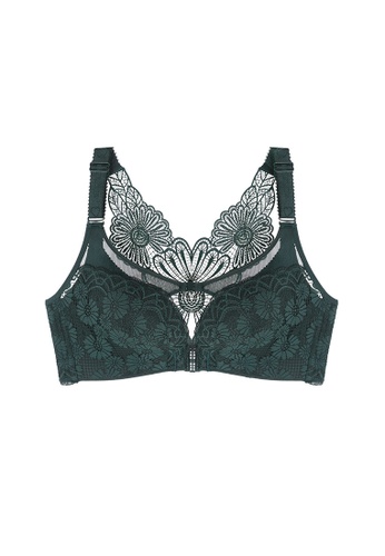 ZITIQUE green Women's Front Buckle Floral Embroidered Bra - Green 4527BUS9889FF7GS_1