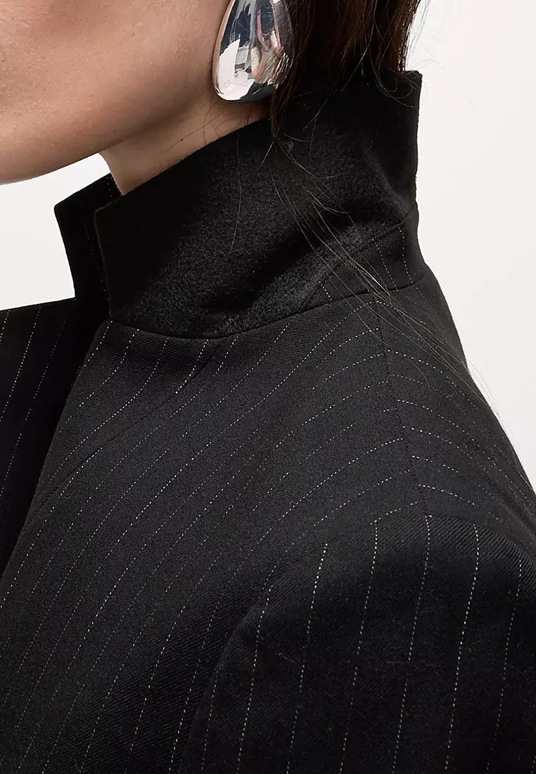 Pinstripe Single Breasted Cropped Blazer