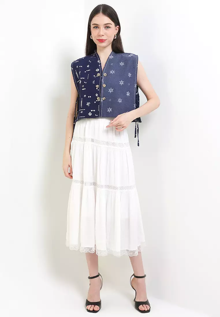 Outer Cardigan Batik Cap Dobby Atasan Wanita Spesial JFW Collection Binar Jelina Katun Bordir Navy