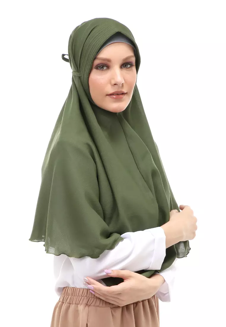 Anisa Jilbab Khimar Muslimah Polos Tali Berbo Regular Fit - Army