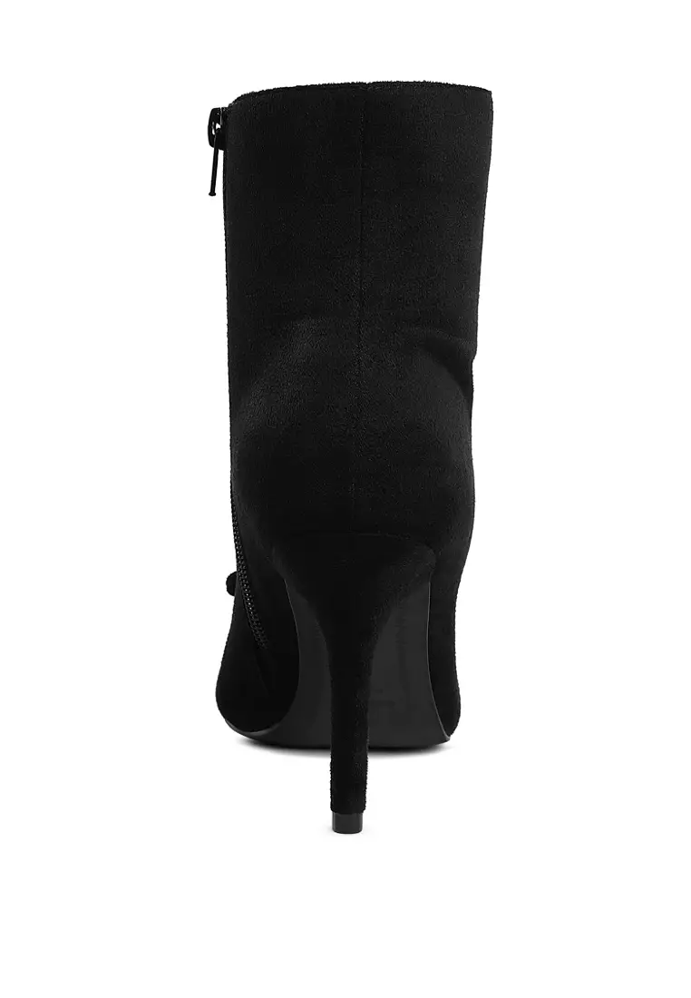 黑色蝴蝶結細節踝靴