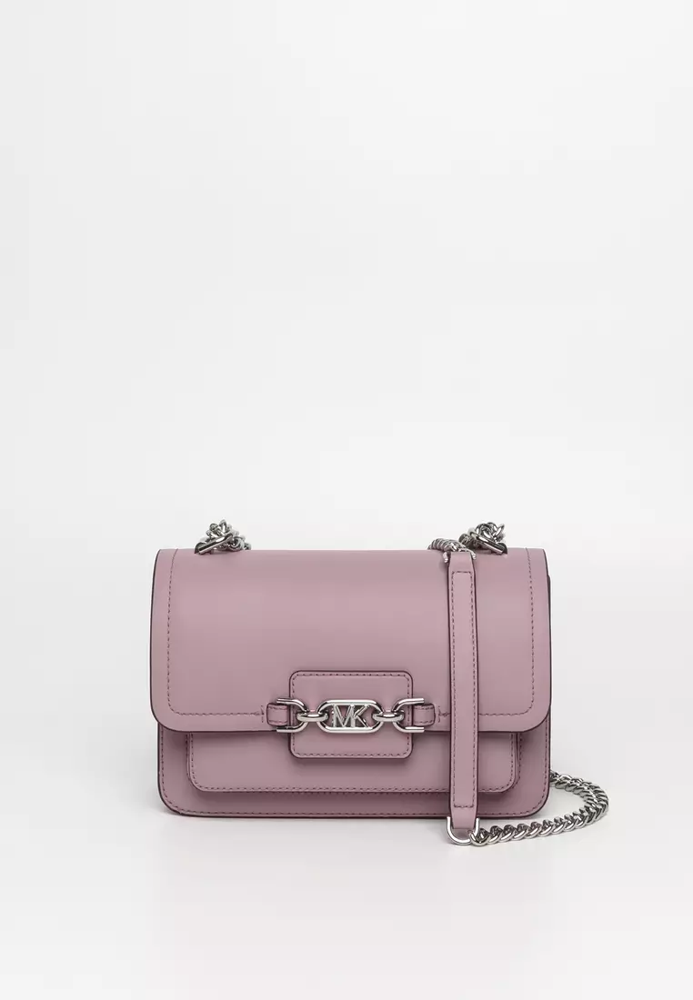 Michael Kors Lea Medium Pebble Leather Flap Messenger Bag - Soft Pink