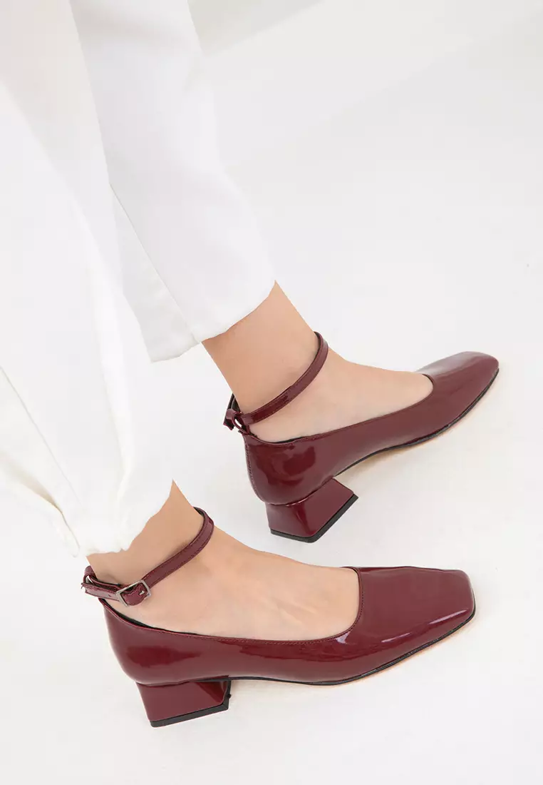 Patent Leather Claret Red Women's Classic Heeled Shoes - 19783