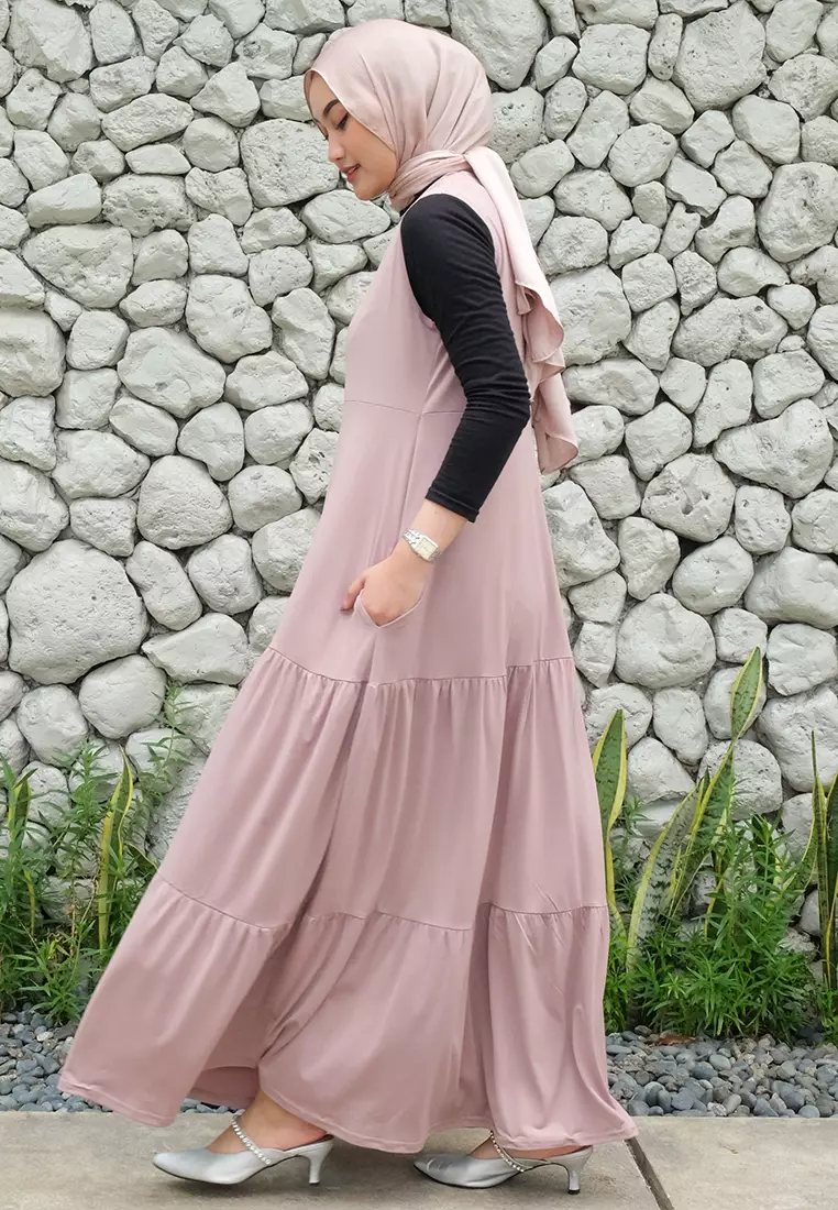 JV Hasanah Sheilla Ruffle Sleeveless Jersey Dress | Gamis Kensy Susun Jersey