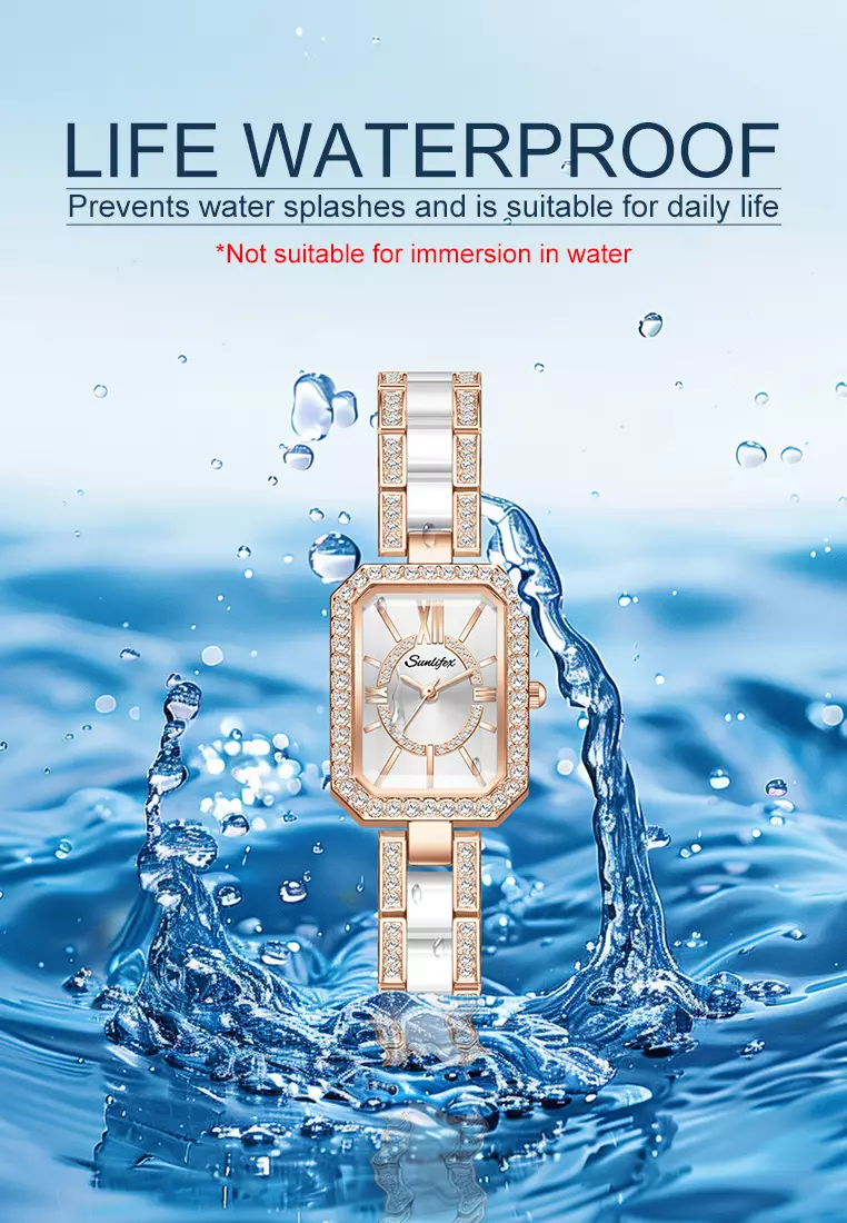 Jam Tangan Wanita Original Korea Kuasar Berlian Square Tali Stainless Steel Anti Air Jam Tangan Cewek silver