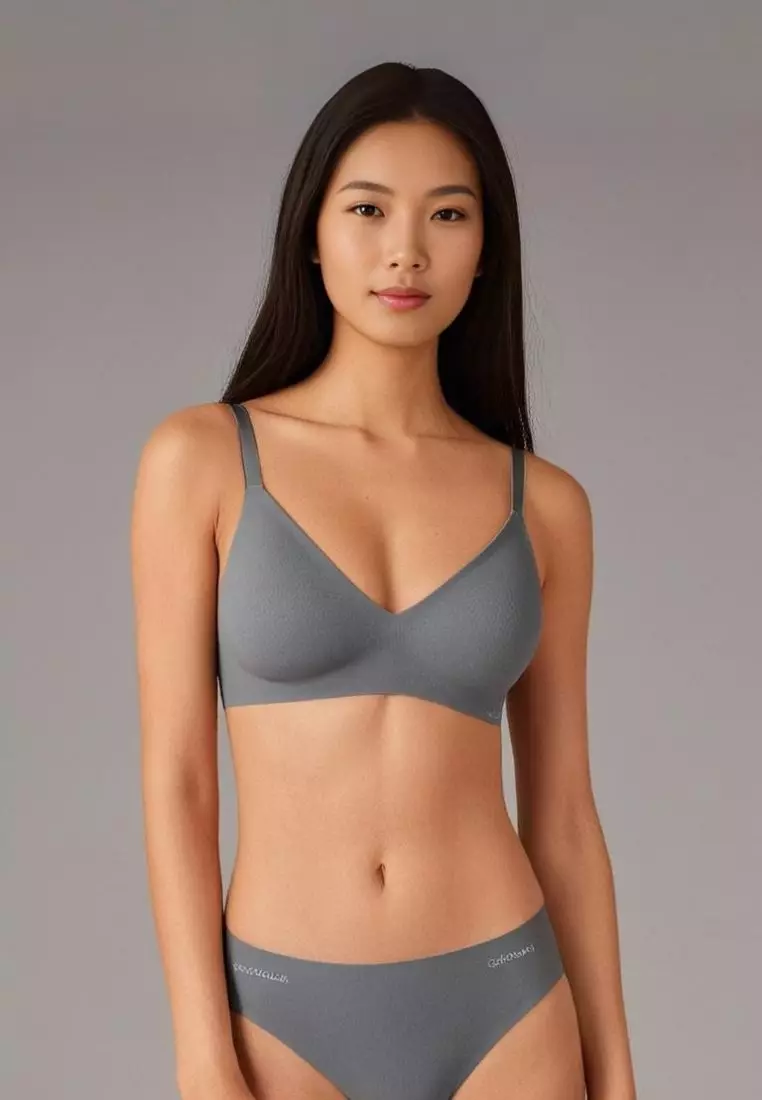 2 Pack Premium Melanie Seamless Wireless Padded Support Bra in Grey and Nude