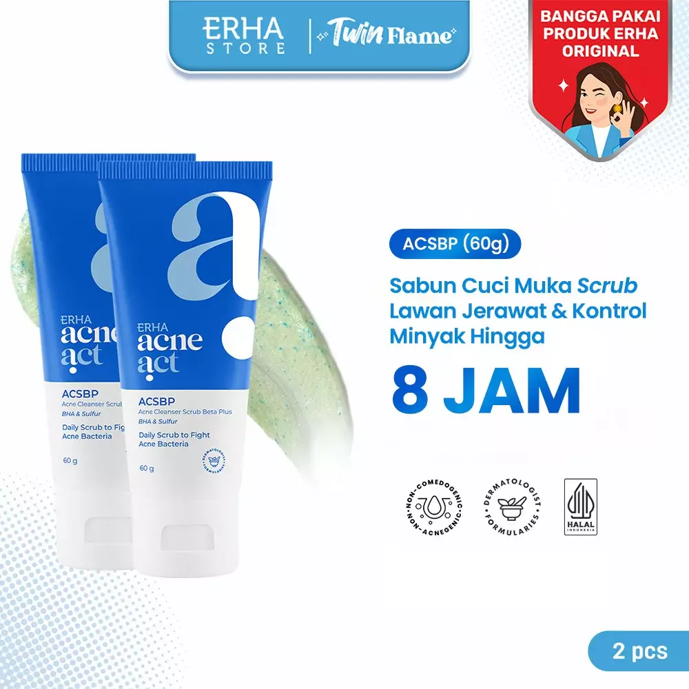 Twin Flame ERHA Acne Cleanser Scrub Beta Plus (ACSBP) X 2 Pcs - Sabun Wajah Jerawat