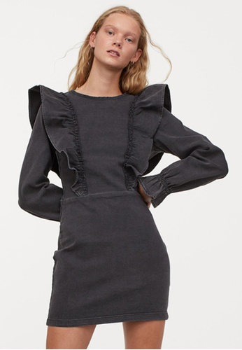 Buy H&M Flounce-Trimmed Denim Dress 2023 Online | ZALORA Singapore
