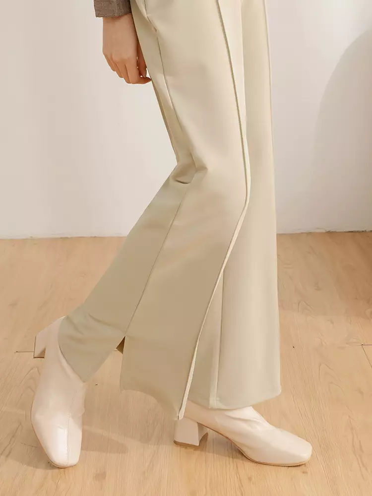 Wrinkle-resistant elastic waistband side-slit long pants [BA7572]