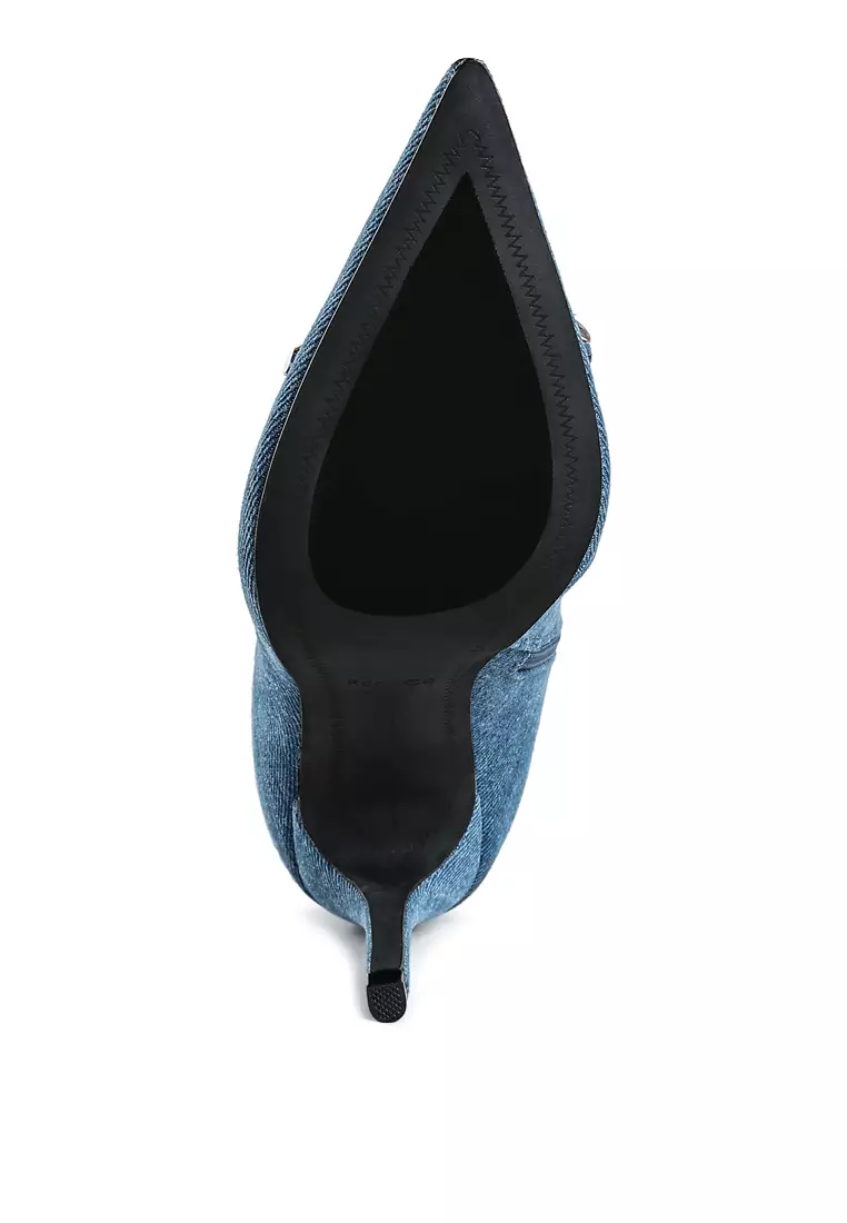 Bow Detail Denim Ankle Boots in Denim