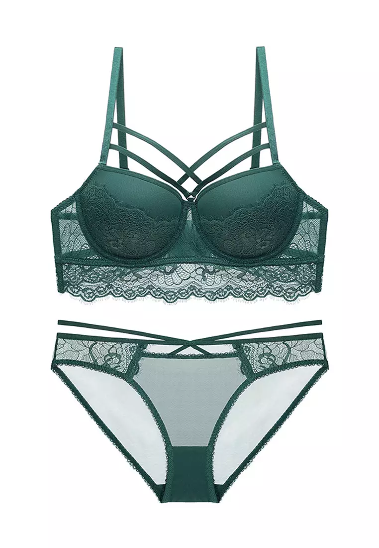 Buy ZITIQUE Women's two-piece sexy bra and panty set (green) 2024 Online