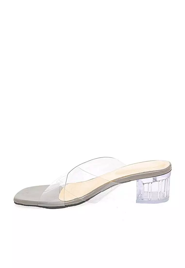 Azella Heels Transparent Design Casual Sandal Wanita - Abu
