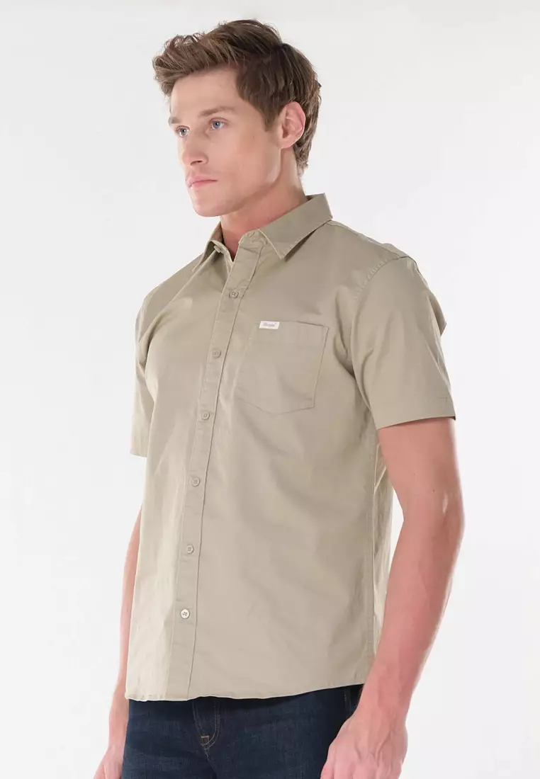 Buy Wrangler Button Down Short Sleeve Polo for Men in Light Khaki