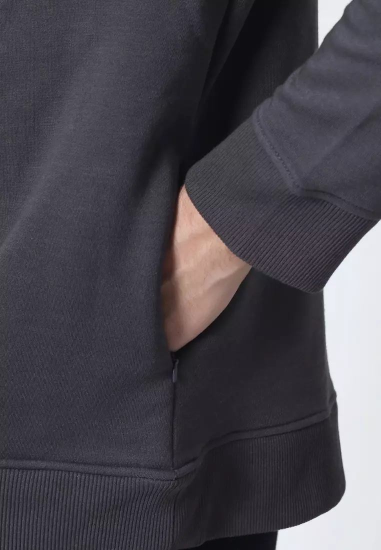 Cotton Well Coofy Crewneck Sweatshirt with Hidden Pocket Dark Grey | Sweater Polos Kantong Tersembunyi Abu Tua Charcoal