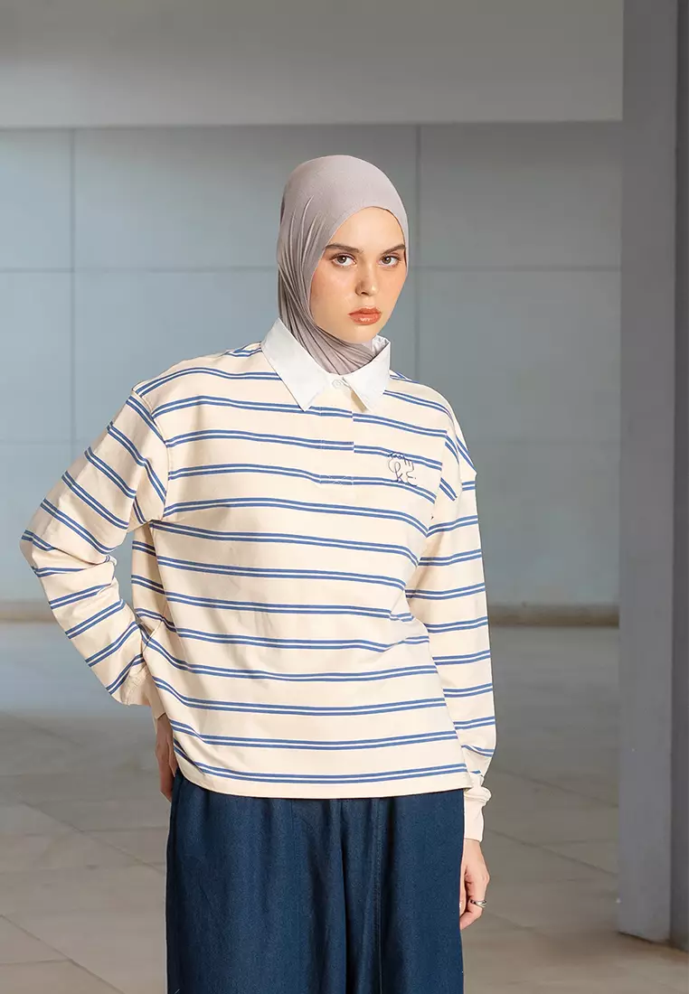 Kami Kumi Half Button T Shirt Top Cream