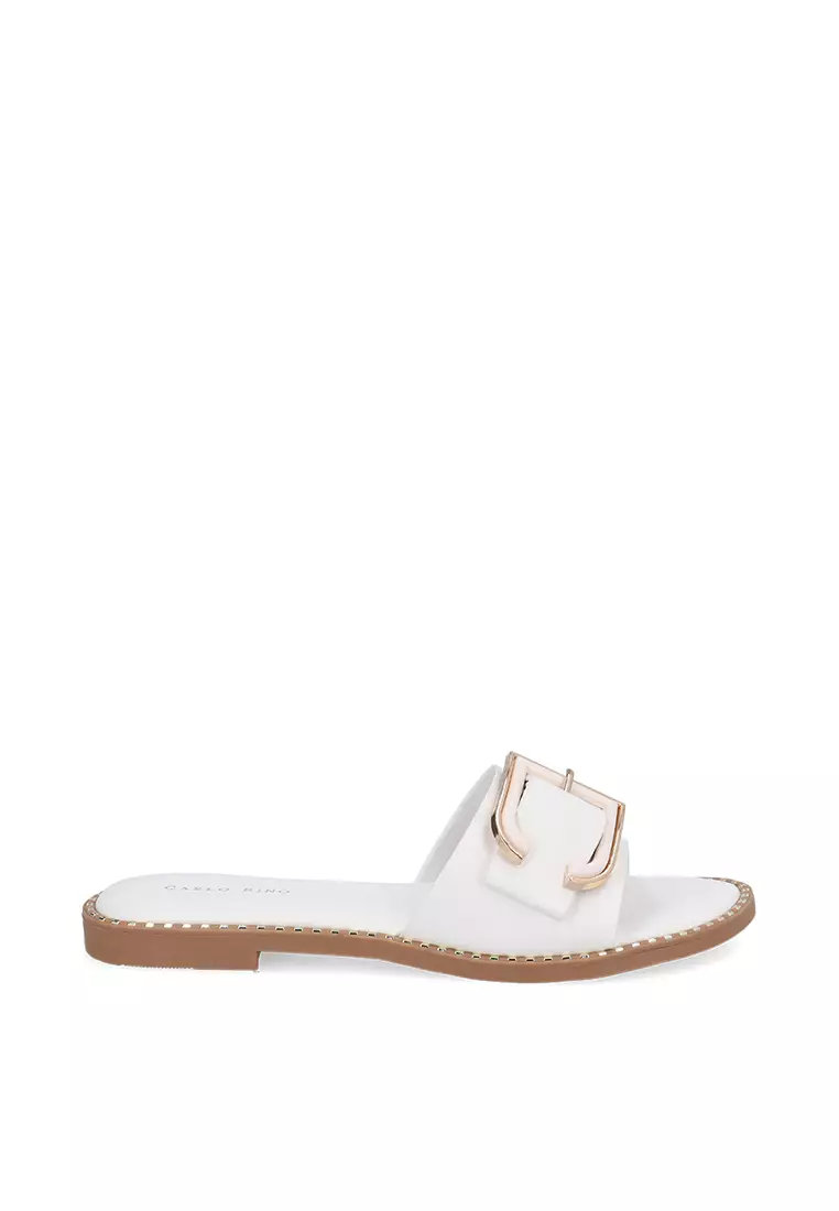 Discount on Carlo Rino  shoes - SKU: White Bianca Buckled Slides
