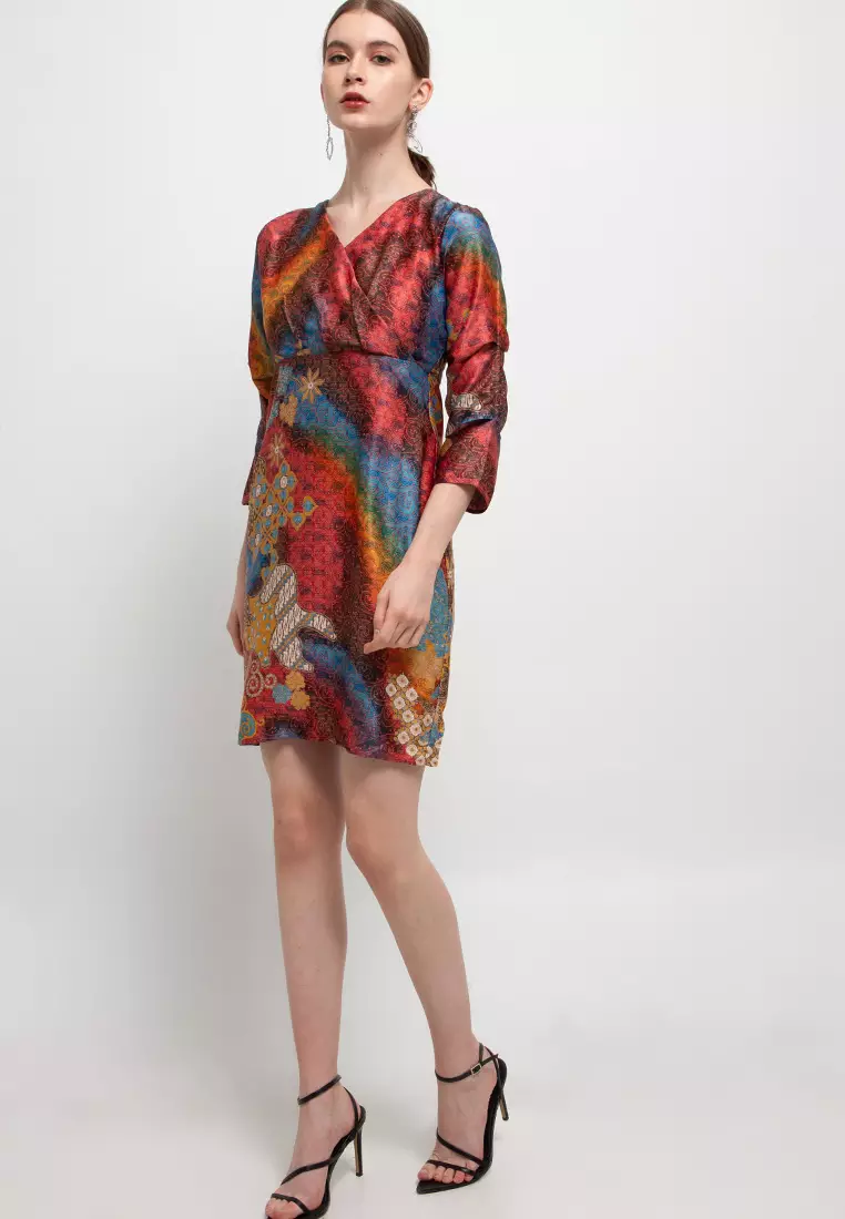 Mia Dress In Orange Print W/Mask