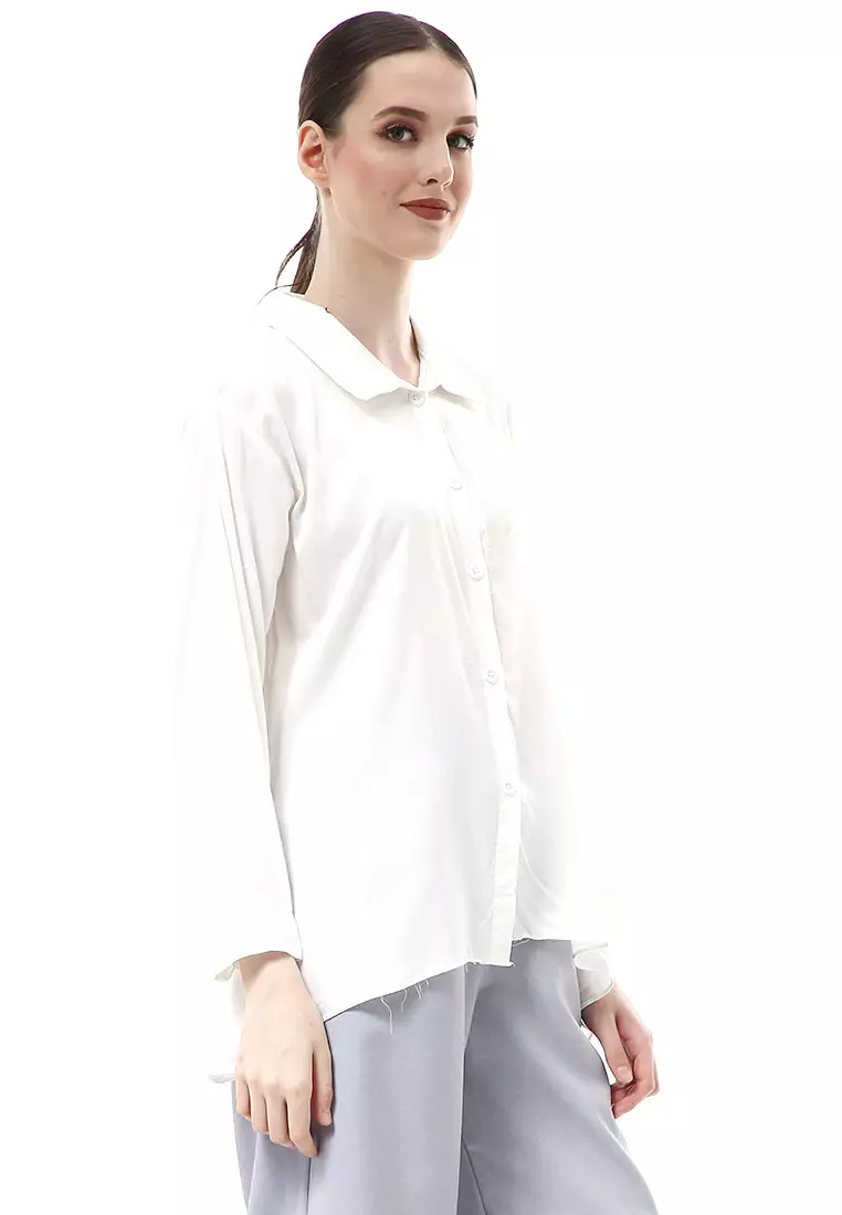 Ayudia Shirt Long Sleeve Atasan Wanita Premium Quality - Broken White