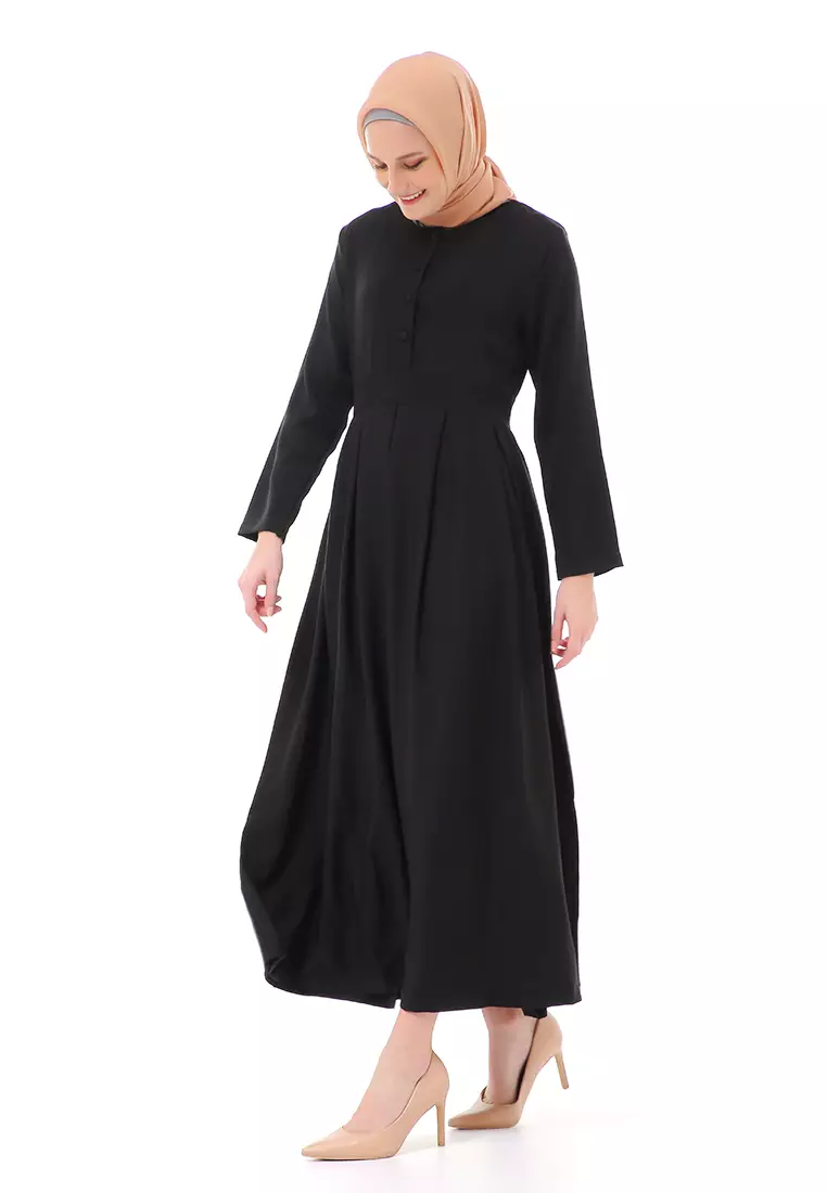Enzy Dress Muslimah Wanita Lengan Panjang Regular Fit Premium High Quality - Black