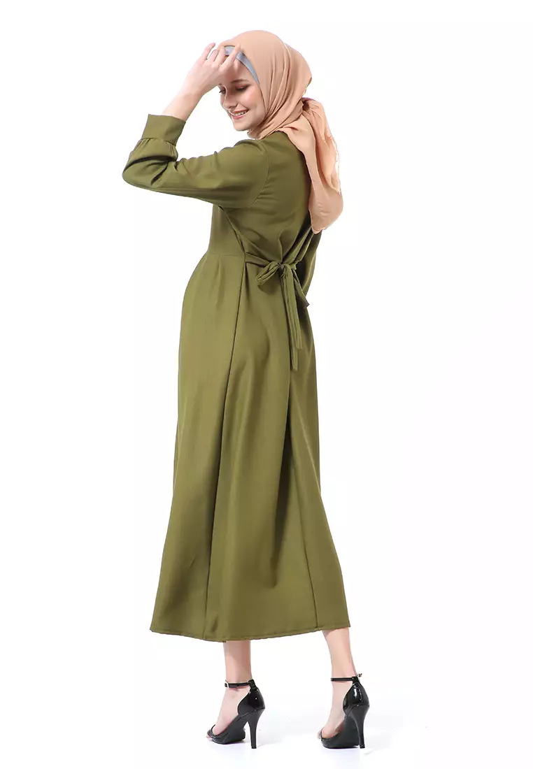 Kiyah Dress Button Muslimah Atasan Wanita Long Sleeve Premium Quality - Army