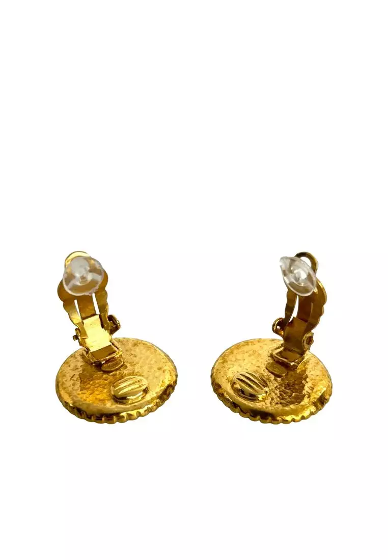 Pre-Loved Chanel Cc Gold Plated Button Clip On Earrings
