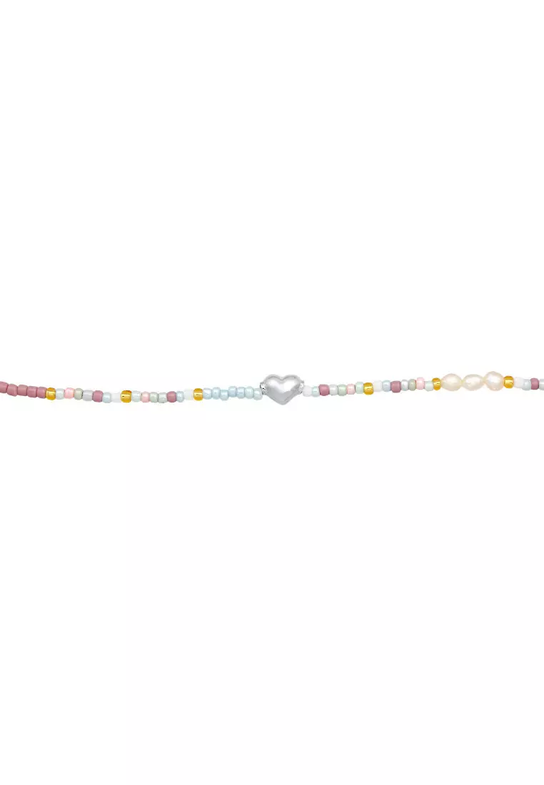 Kalung Perhiasan Perak 925 Wanita Chocker Beads Heart Colorful