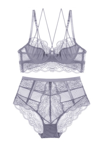 ZITIQUE grey Romantic Lace Lingerie Set (Bra And Underwear) - Grey D5811US2D0DB1AGS_1