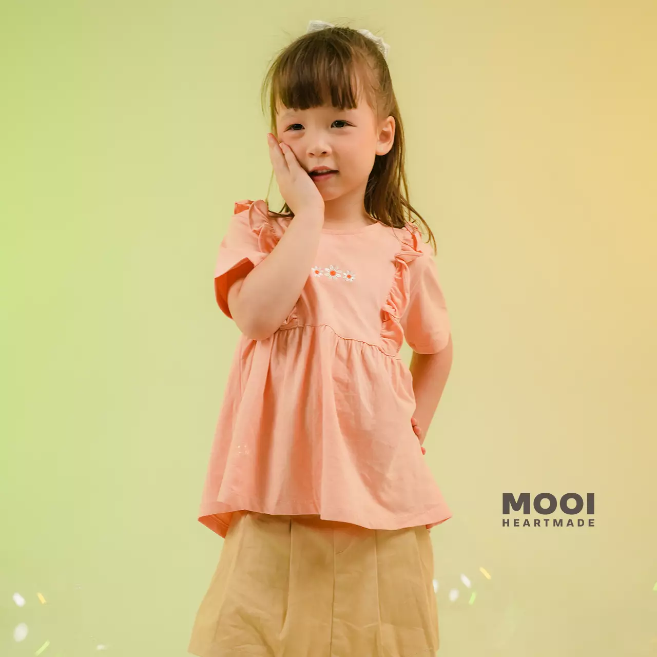 Mooi Atasan Anak Perempuan Audy Top - Coral Flower