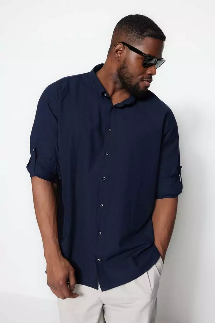 Mens navy blue short sleeve hotsell button down shirt