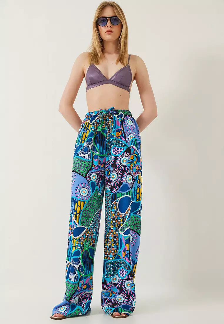 Waist Tied Patterned Trousers